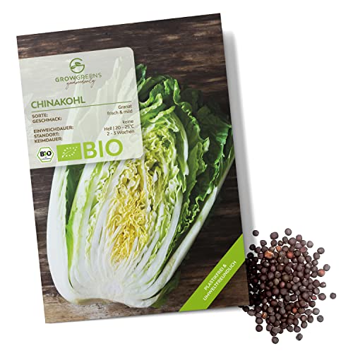 BIO Chinakohl Samen (Granat, 40 Korn) - Chinakohl Saatgut aus biologischem Anbau ideal für die Anzucht im Garten, Balkon oder Terrasse von growgreens