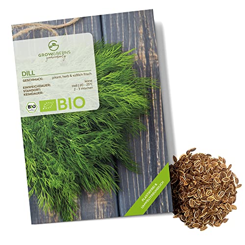 BIO Dill Samen - Küchenkräuter Saatgut aus biologischem Anbau ideal für den heimischen Kräutergarten, Balkon & Garten (350 Korn) von growgreens