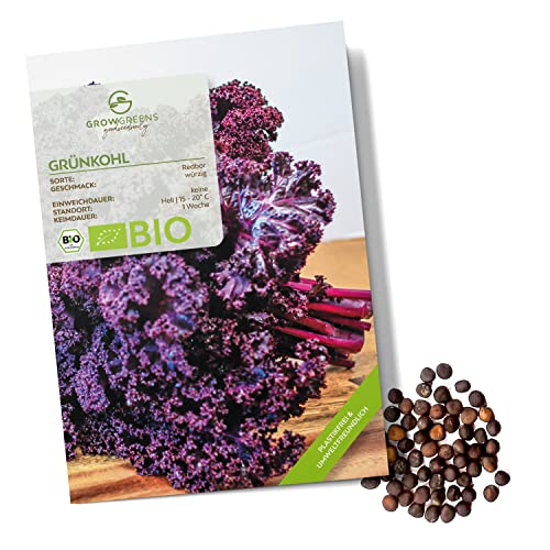 BIO Grünkohl Samen (Redbor, 25 Korn) - Grünkohl Saatgut aus biologischem Anbau ideal für die Anzucht im Garten, Balkon oder Terrasse von growgreens