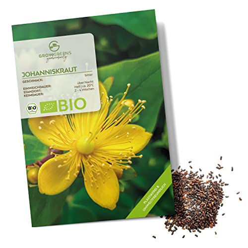 BIO Johanniskraut Samen - Heilkräuter Saatgut aus biologischem Anbau ideal für den heimischen Kräutergarten, Balkon & Garten (300 Korn) von growgreens