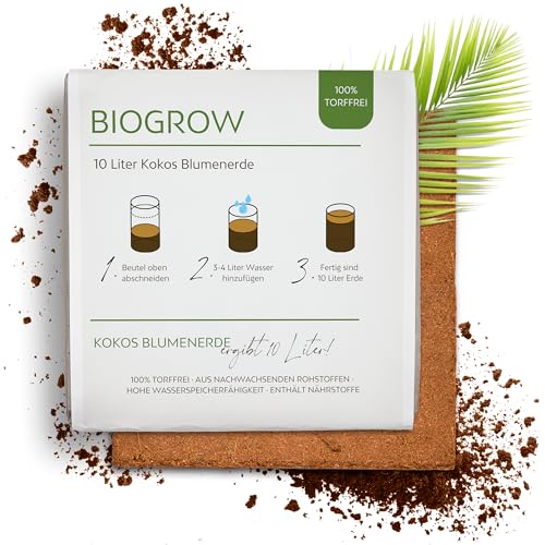 Bio Kokoserde gepresst im Quellbeutel - Biologisch abbaubare, torffreie Anzuchterde aus 100% Kokosfasern (10 Liter, 1 Stück) von growgreens