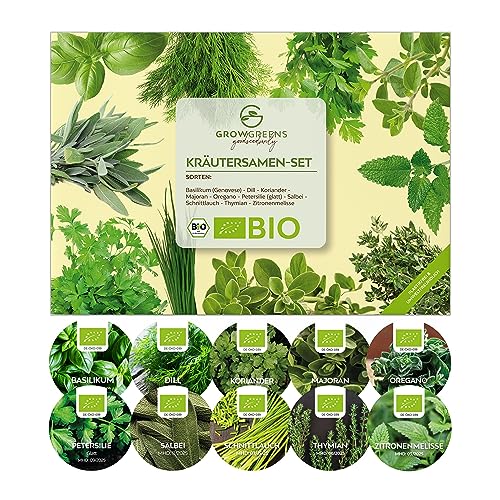 BIO Kräutersamen Set - Küchenkräuter Anzuchtset aus biologischem Anbau ideal für den heimischen Kräutergarten, Balkon & Garten von growgreens