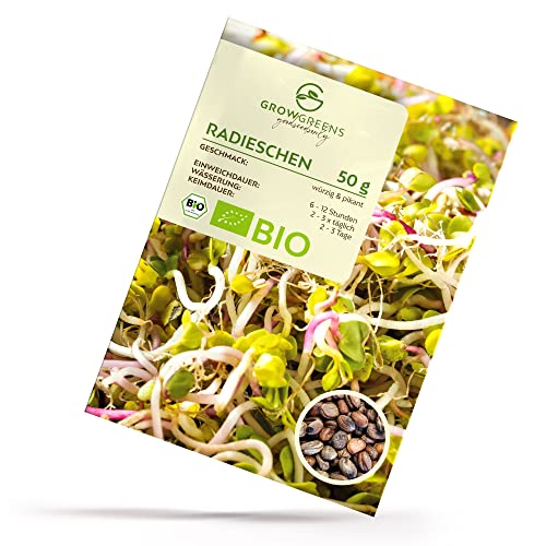 BIO Radieschen Sprossen Samen 50g - Microgreens Saatgut ideal für die Anzucht von knackigen Keimsprossen im Keimglas von growgreens