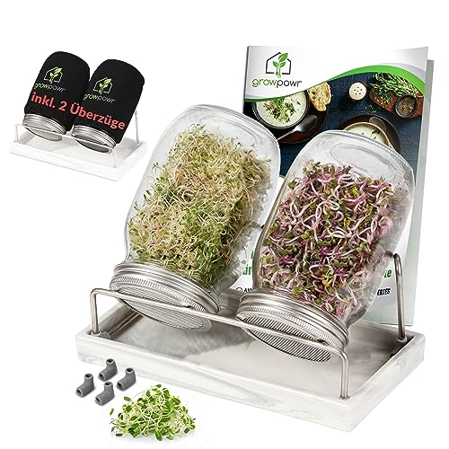 growpowr®Bio Sprossenglas 2er Set-Keimglas 950ml inkl. 2X Abdunklungshüllen, 1x Keramikschale & Anleitung - Rostfreier Edelstahl - Sprossenzucht growpowr®Bio Sprossenglas 2er Set-Keimglas 950ml inkl. 2X Abdunklungshüllen, 1x Keramikschale & Anleitung - Rostfreier Edelstahl - Sprossenzucht von growpowr
