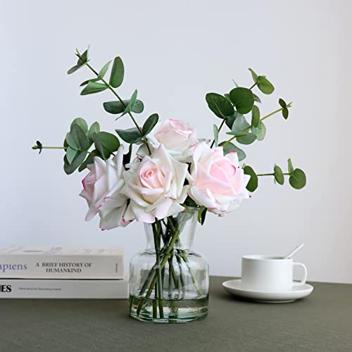 grtefhu Künstliche Blumen mit rosa Rosen in Vase, gefälschte Blumen in künstlicher Wasservase, Seidenblumenarrangements in Vase mit künstlichen Blumen für Zuhause Esstisch Dekor von grtefhu