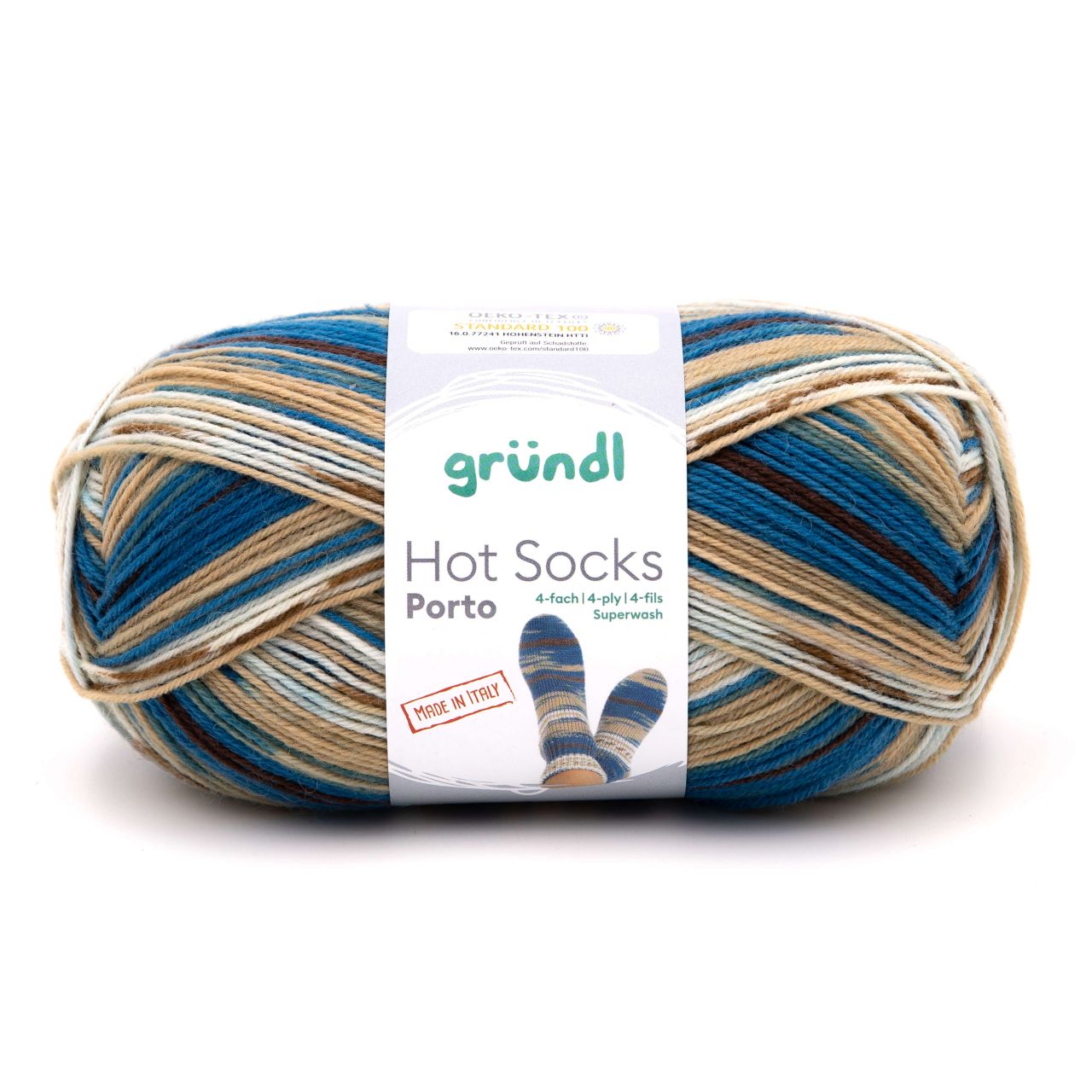 Gründl Sockenwolle Hot Socks Porto 100 g 4-fach aqua-teddy-kamel-natur von gründl