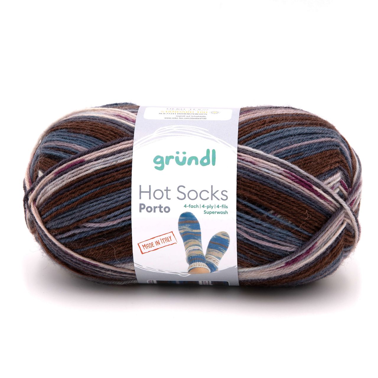 Gründl Sockenwolle Hot Socks Porto 100 g 4-fach braun-natur-denim-flieder von gründl