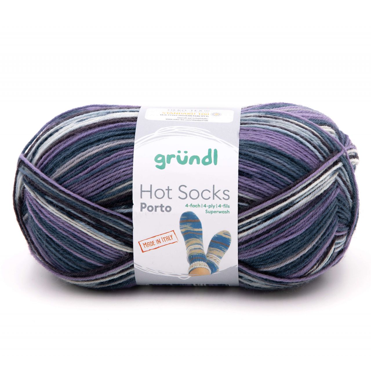 Gründl Sockenwolle Hot Socks Porto 100 g 4-fach violett-kobalt-natur von gründl