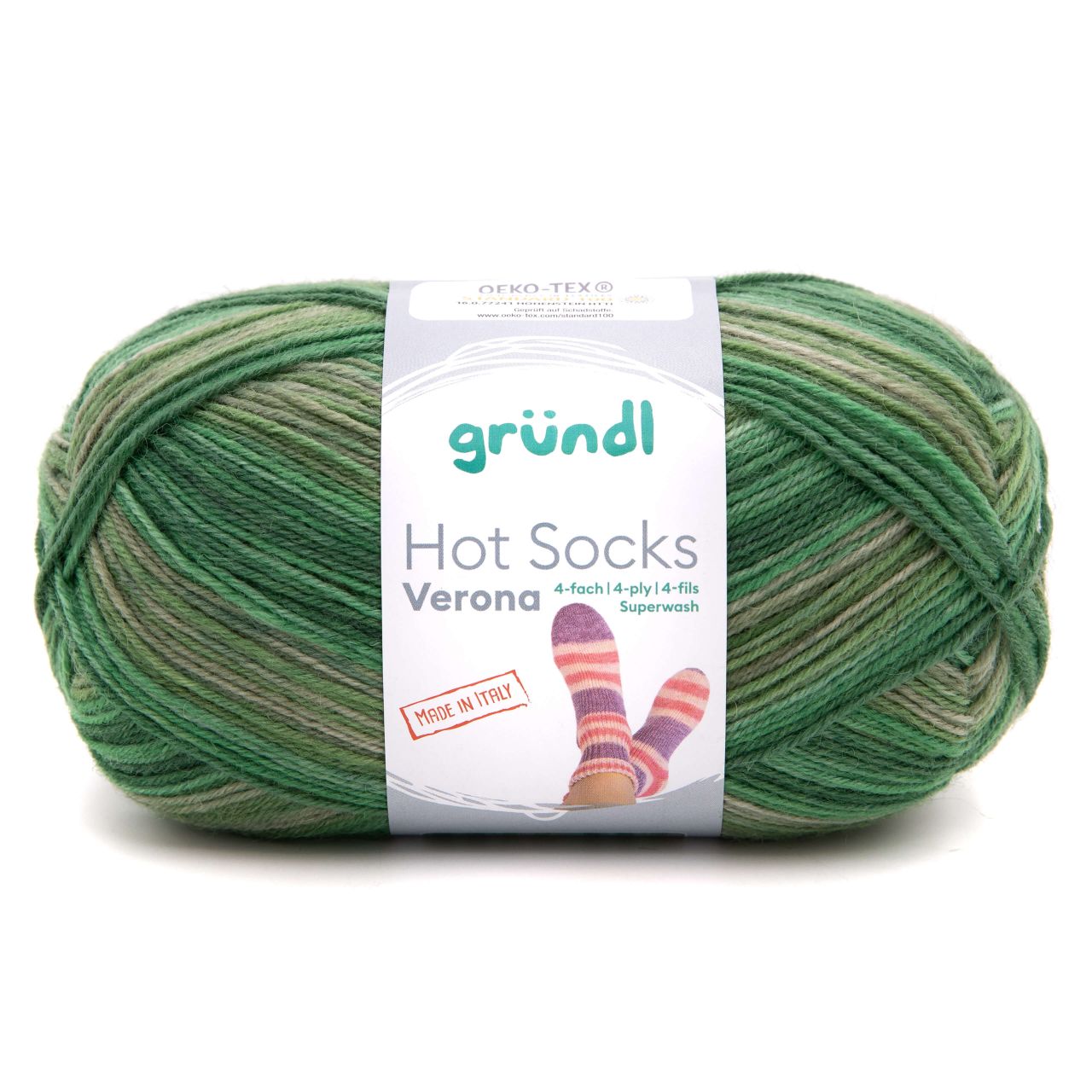 Gründl Sockenwolle Hot Socks Verona 100 g 4-fach grün-moos-meliert von gründl
