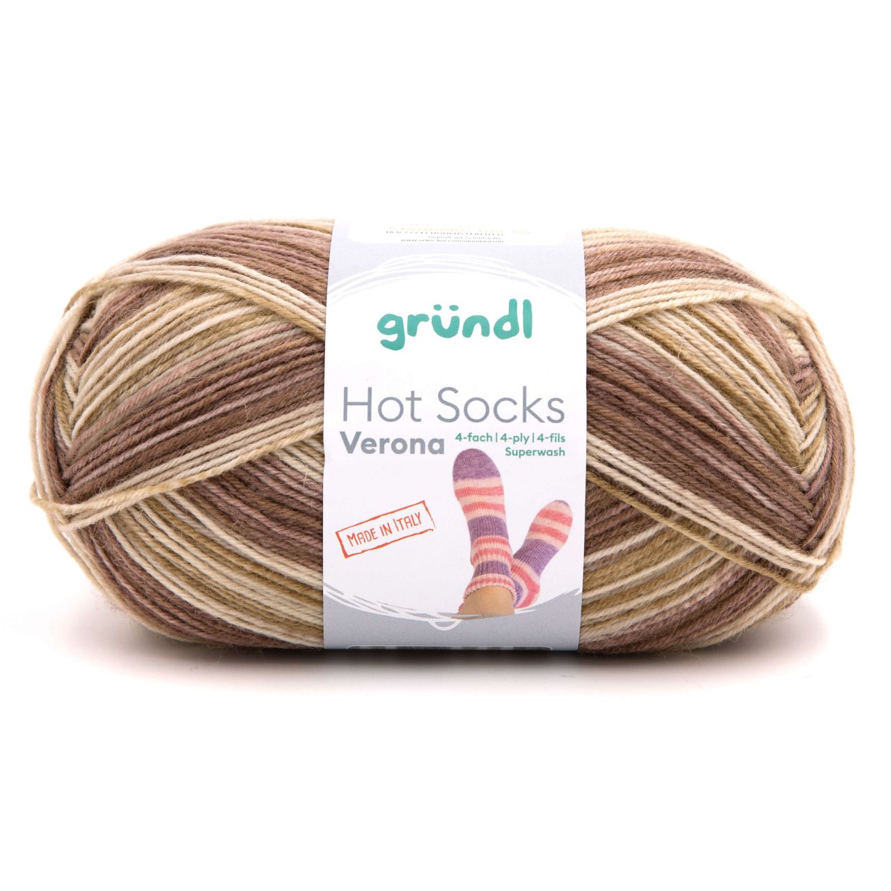 Gründl Sockenwolle Hot Socks Verona 100 g 4-fach taupe-natur-kamel-meliert von gründl