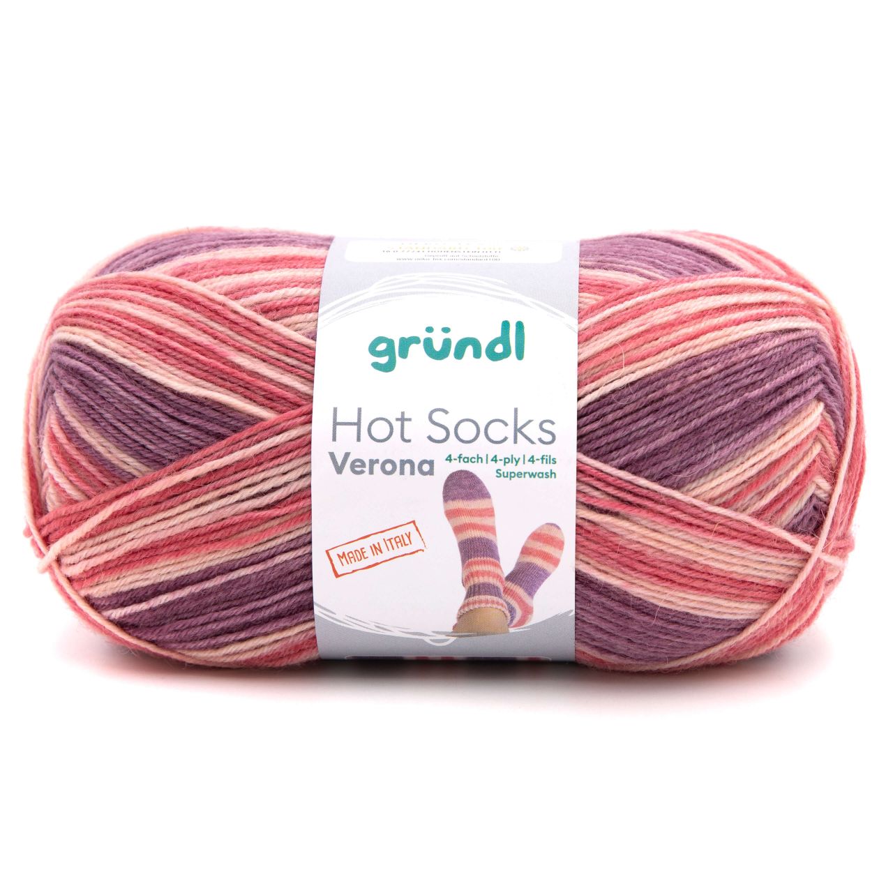 Gründl Sockenwolle Hot Socks Verona 100 g 4-fach violett-azalee-himbeere von gründl