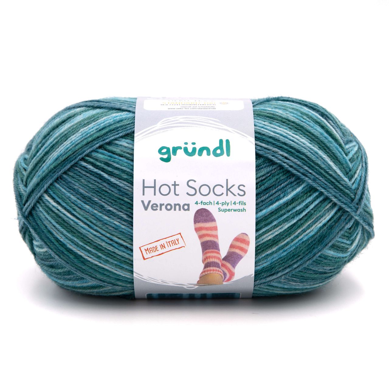 Gründl Sockenwolle Hot Socks Verona 100 g 4-fach jade-türkis-meliert von gründl