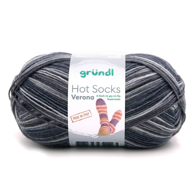 Gründl Sockenwolle Hot Socks Verona 100 g 4-fach hellgrau-grau-meliert von gründl