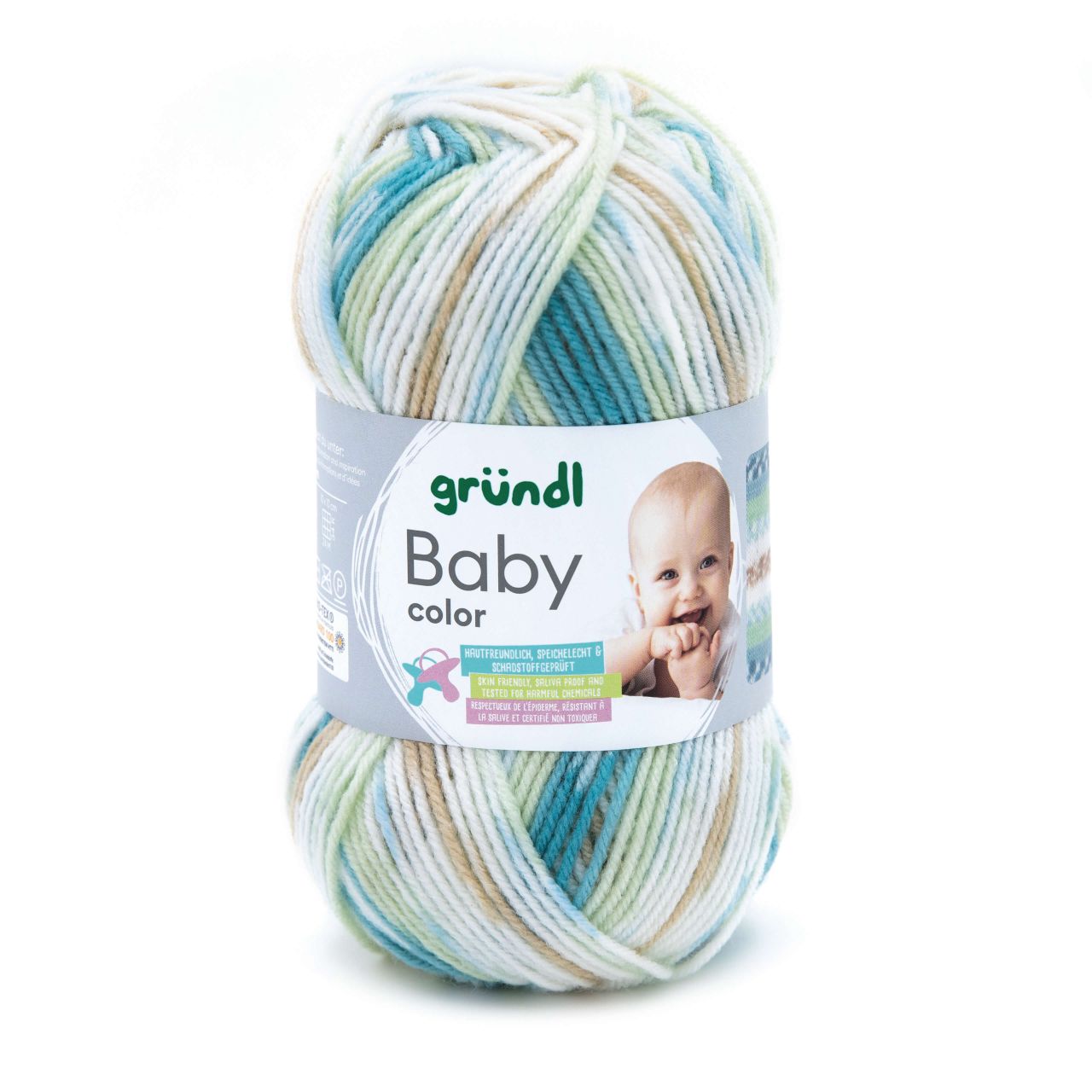 Gründl Wolle Baby color 50 g aquamarin braun mint natur multicolor von gründl