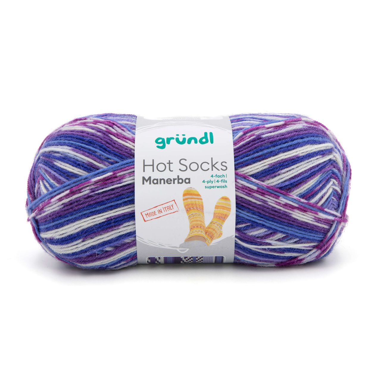 Gründl Wolle Hot Socks Manerba, 4-fach,100 g, blau-violet-flieder-natur von gründl