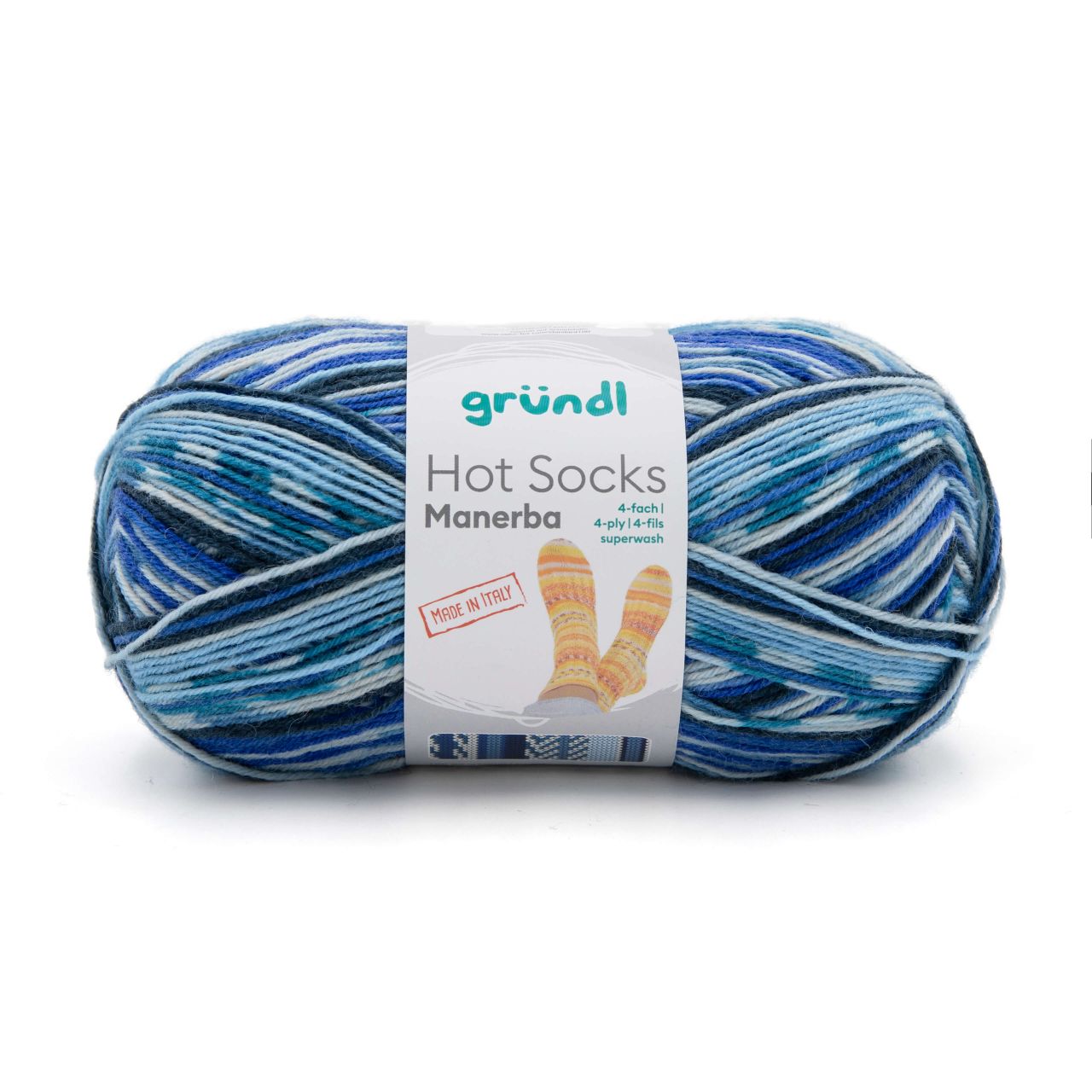 Gründl Wolle Hot Socks Manerba, 4-fach,100 g, h.blau-blau-nachtblau-natur von gründl