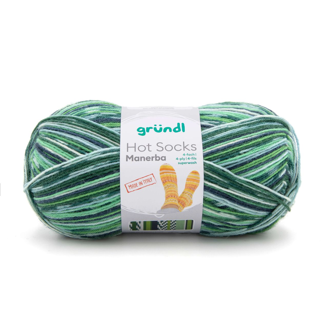 Gründl Wolle Hot Socks Manerba, 4-fach,100 g, h.grün-tannengrün-blau-natur von gründl