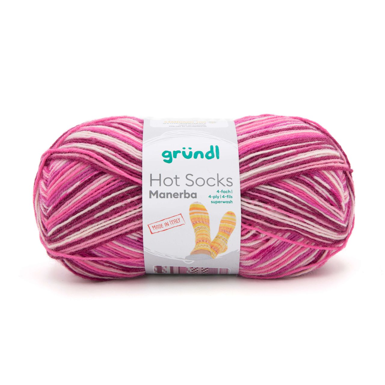 Gründl Wolle Hot Socks Manerba, 4-fach,100 g, pink-bordeaux-flamingo-natur von gründl