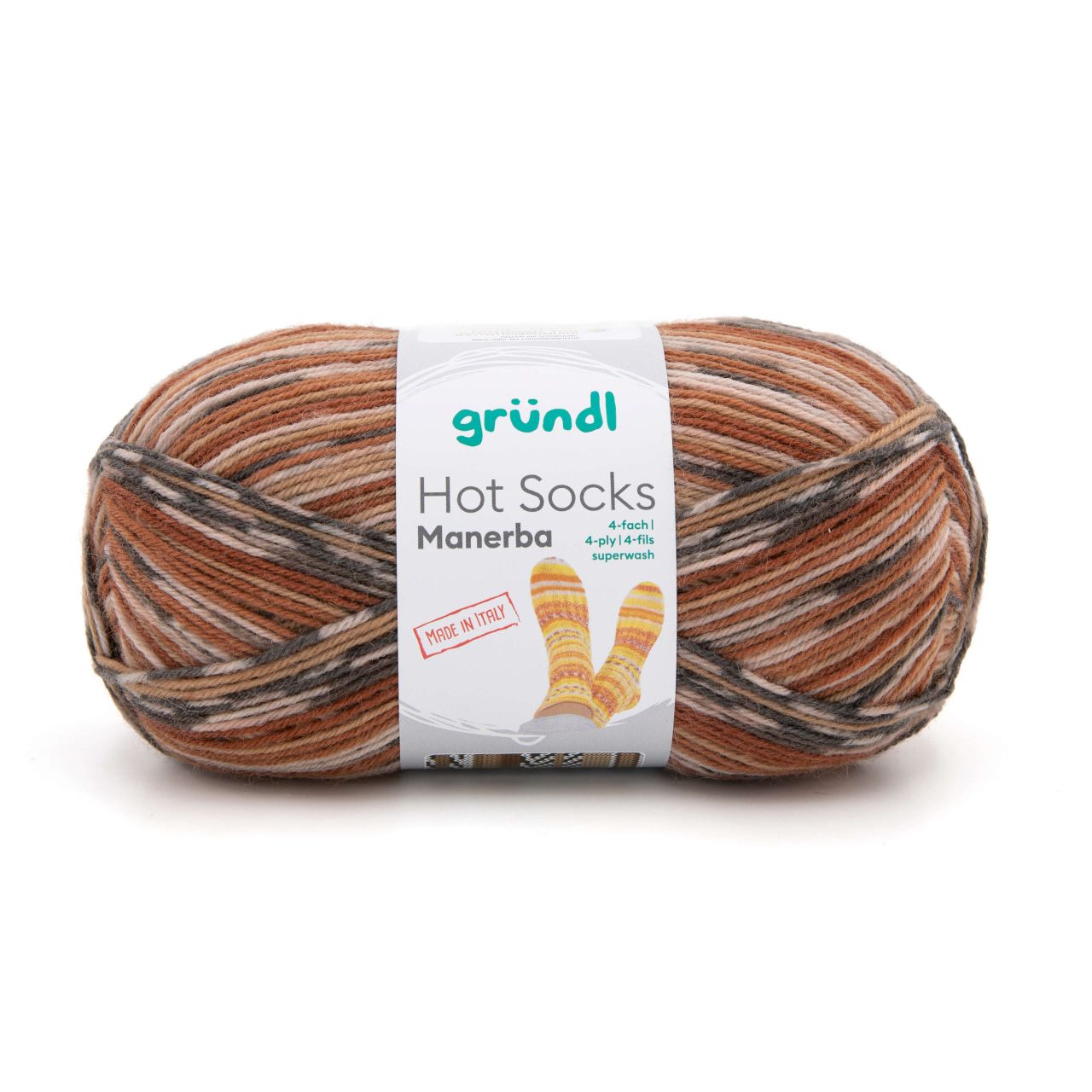 Gründl Wolle Hot Socks Manerba,100 g, 4-fach, braun-beige-graubraun-natur von gründl