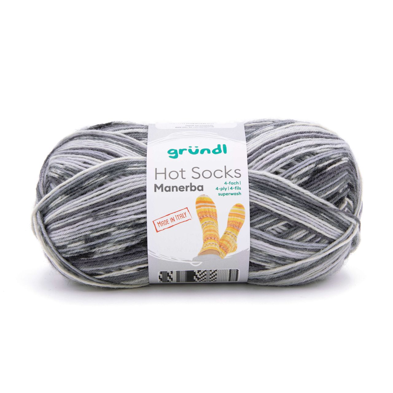 Gründl Wolle Hot Socks Manerba,100 g, 4-fach,mausgrau-anthrazit-natur von gründl