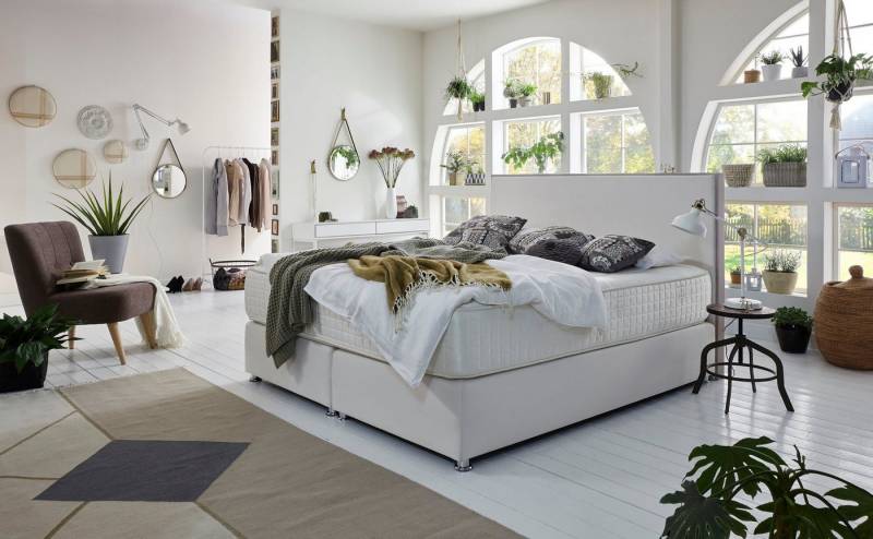 grüne betten Boxspringbett Amelia, mit 7-Zonen-Tonnentaschenfederkern-Matratze und Zierkissen, 100% vegan von grüne betten