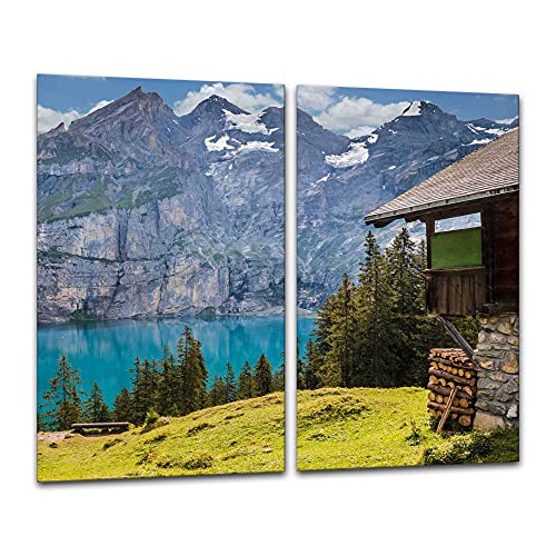 gsmarkt | Herdabdeckplatten Ceranfeldabdeckung Spritzschutz Glas 2x30x52 Berge Blau Landschaft von gsmarkt