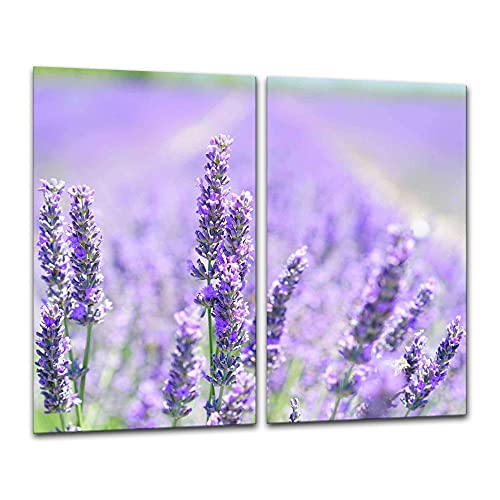gsmarkt | Herdabdeckplatten Ceranfeldabdeckung Spritzschutz Glas 2x30x52 Lavendel Violett Blumen von gsmarkt