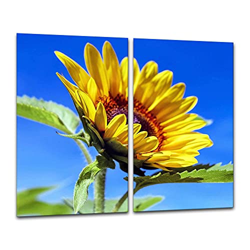 gsmarkt | Herdabdeckplatten Ceranfeldabdeckung Spritzschutz Glas 2x30x52 Sonnenblumen Gelb Natur von gsmarkt