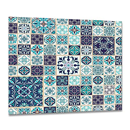 gsmarkt | Herdabdeckplatten Ceranfeldabdeckung Spritzschutz Glas 60x52 Textura Blau Blumen von gsmarkt