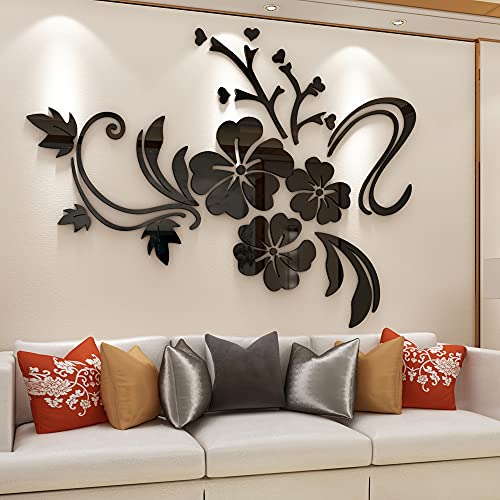 3D Wandaufkleber Blumen Spiegel Wandtattoo Blumen Aufkleber Moderne Kunst ​Wanddeko Sticker für Wohnzimmer Halle Schlafzimmer Home Sofa Wand Badezimmer Kindergarten von guangmu