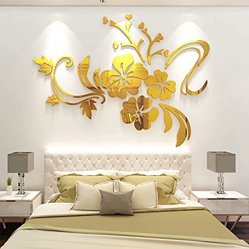 3D Wandaufkleber Blumen Spiegel Wandtattoo Blumen Aufkleber Moderne Kunst ​Wanddeko Sticker für Wohnzimmer Halle Schlafzimmer Home Sofa Wand Badezimmer Kindergarten von guangmu