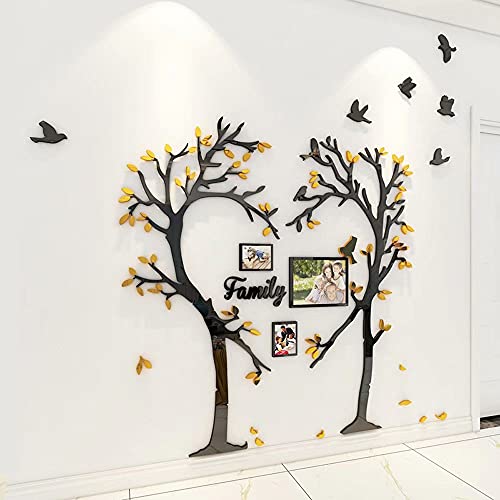 3D Wandtattoo Liebe Herz Baum Acryl Aufkleber Herzförmige Wandaufkleber Grünblätter Flyingbirds Kreative Wandbilder Hintergrund für DIY Flur Wohnzimmer Wohnkultur Wanddekor mit Bilderrahmen von guangmu