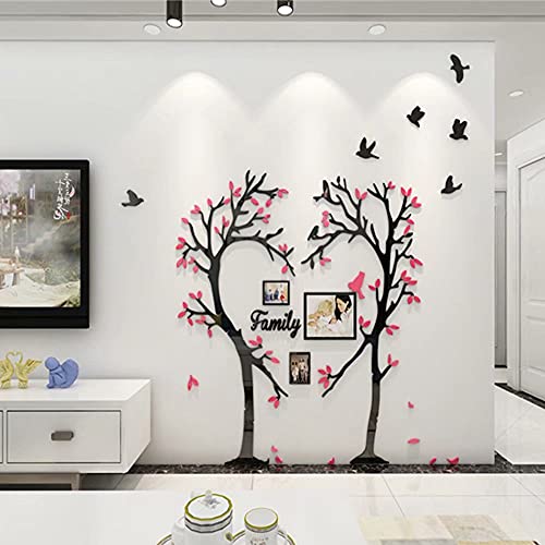 3D Wandtattoo Liebe Herz Baum Acryl Aufkleber Herzförmige Wandaufkleber Grünblätter Flyingbirds Kreative Wandbilder Hintergrund für DIY Flur Wohnzimmer Wohnkultur Wanddekor mit Bilderrahmen von guangmu