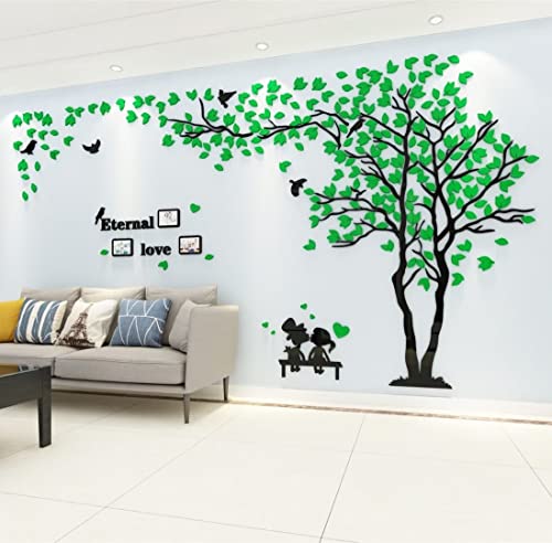 Baum Wandaufkleber Wandtattoo 3D DIY Sticker mit Familie Bilderrahmen Fotorahmen Wandbilder Wandkunst für Wohnzimmer Schlafzimmer Kinderzimmer (Grün Rechts,M-130 * 250cm) von guangmu