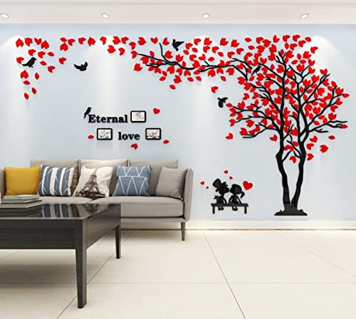 Baum Wandaufkleber Wandtattoo 3D DIY Sticker mit Familie Bilderrahmen Fotorahmen Wandbilder Wandkunst für Wohnzimmer Schlafzimmer Kinderzimmer (Rot Rechts,L-150 * 300cm) von guangmu