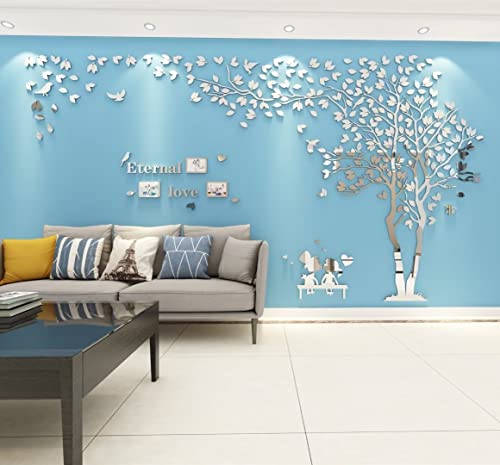 Baum Wandaufkleber Wandtattoo 3D DIY Sticker mit Familie Bilderrahmen Fotorahmen Wandbilder Wandkunst für Wohnzimmer Schlafzimmer Kinderzimmer (Silber Rechts,XL-180 * 350cm) von guangmu