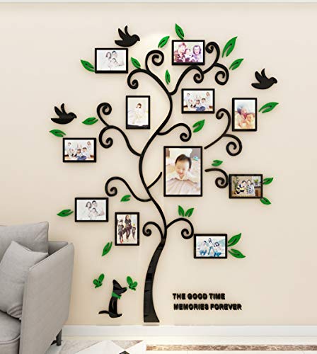 Wandaufkleber Baum Wandtattoo 3D DIY Familie Bilderrahmen Foto Sticker Familie Wandbilder Wandkunst für Hause Wohnzimmer Schlafzimmer (Grün,M-160 * 132cm) von guangmu
