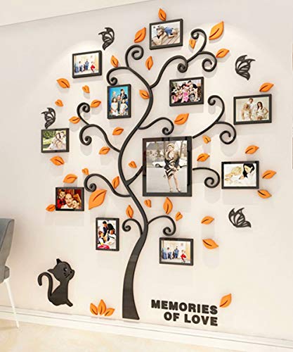 Wandaufkleber Baum Wandtattoo 3D DIY Familie Bilderrahmen Foto Sticker Familie Wandbilder Wandkunst für Hause Wohnzimmer Schlafzimmer (Orange,L-175 * 144cm) von guangmu