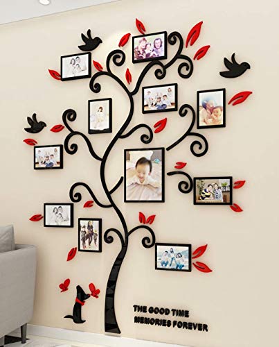 Wandaufkleber Baum Wandtattoo 3D DIY Familie Bilderrahmen Foto Sticker Familie Wandbilder Wandkunst für Hause Wohnzimmer Schlafzimmer (Rot,M-160 * 132cm) von guangmu