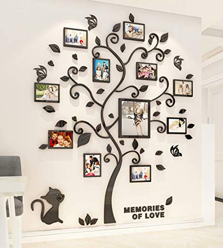 Wandaufkleber Baum Wandtattoo 3D DIY Familie Bilderrahmen Foto Sticker Familie Wandbilder Wandkunst für Hause Wohnzimmer Schlafzimmer (Schwarz,L-175 * 144cm) von guangmu