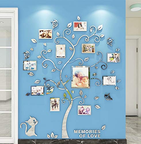 Wandaufkleber Baum Wandtattoo 3D DIY Familie Bilderrahmen Foto Sticker Familie Wandbilder Wandkunst für Hause Wohnzimmer Schlafzimmer (Silber,L-175 * 144cm) von guangmu