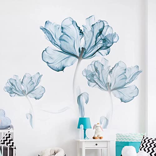 Wandaufkleber Blaue Blume DIY Deko Wandtattoo Blumen Art Aufkleber Abnehmbare Wasserdicht Nordischer Stil Wandsticker Für Kinderzimmer Wohnzimmer Schlafzimmer Flur Sofa Hintergrund, 180x110cm Mural von guangmu