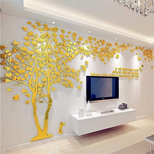 Wandtattoo Baum 3D DIY Wall Stickers Wandaufkleber Wandtattoo Wohnzimmer Schlafzimmer Family Wandsticker für Treppen Halle (Gold Links,L-300 * 150cm) von guangmu