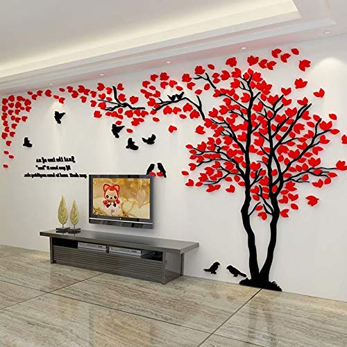 Wandtattoo Baum 3D DIY Wall Stickers Wandaufkleber Wandtattoo Wohnzimmer Schlafzimmer Family Wandsticker für Treppen Halle (Rot Rechts,L-300 * 150cm) von guangmu