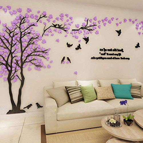 Wandtattoo Baum 3D DIY Wall Stickers Wandaufkleber Wandtattoo Wohnzimmer Schlafzimmer Family Wandsticker für Treppen Halle (Violett Links,L-300 * 150cm) von guangmu