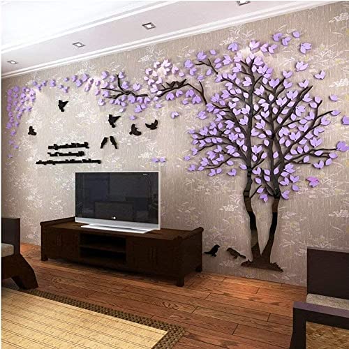 Wandtattoo Baum 3D DIY Wall Stickers Wandaufkleber Wandtattoo Wohnzimmer Schlafzimmer Family Wandsticker für Treppen Halle (Violett Rechts,XXL-500 * 250cm) von guangmu