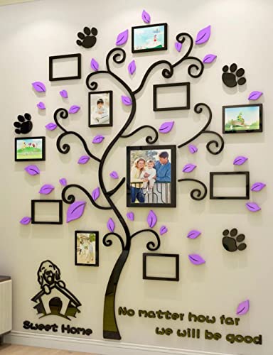 Wandtattoo Baum 3D DIY Wandaufkleber Familie Bilderrahmen Foto Hund Sticker Wandbilder Wandkunst Wanddekoration für Schlafzimmer Wohnzimmer Kinderzimmer Hause Kindergarten von guangmu