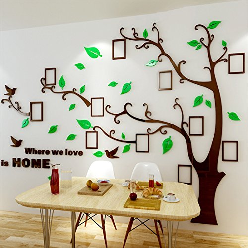 Wandtattoo Baum 3D DIY Wandaufkleber Family Stammbaum Fotowand Baum Wandtattoo Wall Sticker mit Bilderrahmen Foto Wandsticker Wanddeko Deko Wohnzimmer Schlafzimmer (Grun Links,L) von guangmu