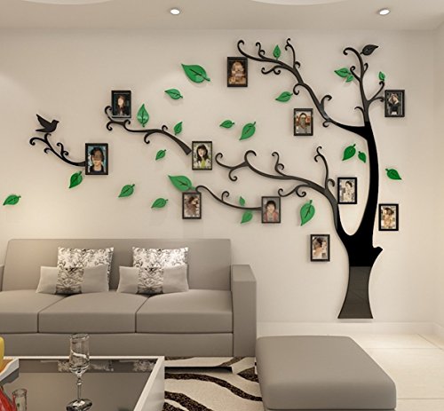 Wandtattoo Baum 3D DIY Wandaufkleber Family Stammbaum Fotowand Baum Wandtattoo Wall Sticker mit Bilderrahmen Foto Wandsticker Wanddeko Deko Wohnzimmer Schlafzimmer (Grun Links,M) von guangmu