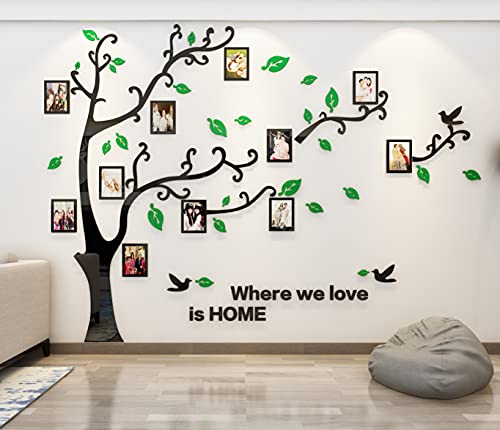 Wandtattoo Baum 3D DIY Wandaufkleber Family Stammbaum Fotowand Baum Wandtattoo Wall Sticker mit Bilderrahmen Foto Wandsticker Wanddeko Deko Wohnzimmer Schlafzimmer (Grun Rechts,M) von guangmu